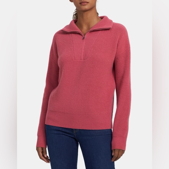 Theory Pink Cashmere Rib Half Zip Sweater - Picture 1 of 10